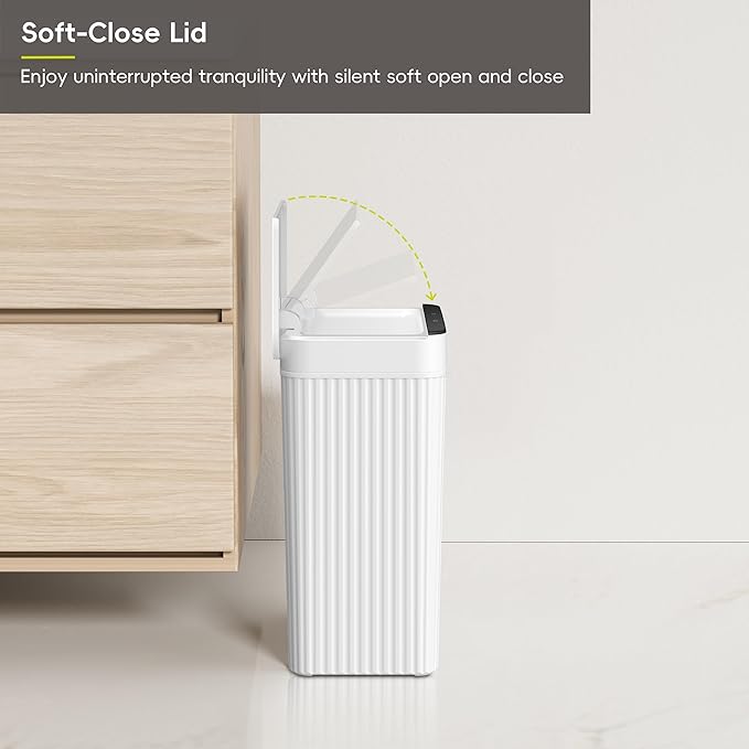 EKO Brio 10L/2.6 Gallon Motion Sensor Trash Can, Automatic Touchless Bathroom Garbage Bin, Waterproof Smart Trash Can for Kitchen, Bedroom, and Office, White