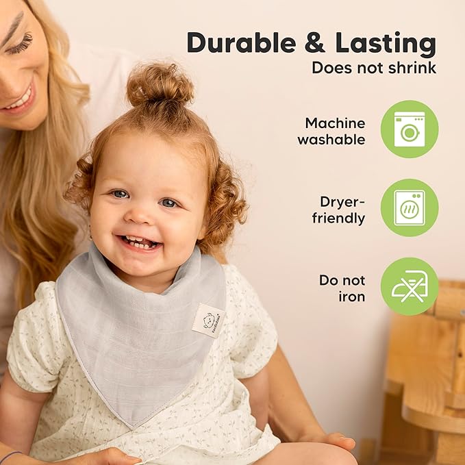 8-Pack Muslin Baby Bibs for Boys, Girls - Muslin Bandana Drool Bibs for Baby Girl & Boy, Drooling Newborn, Teething Toddler, Infant 0-36 Months, 100% Cotton Extra Absorbent & Soft (Pine)