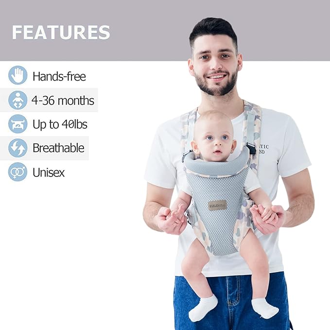 IULONEE Baby Carrier, Embrace Cozy 4-in-1 Infant Carrier Ergonomic Adjustable Holder Portable Convertible Front and Back Backpack Carry for Infants Toddlers Babies Girl and Boy 7-45 Pounds (Gray)