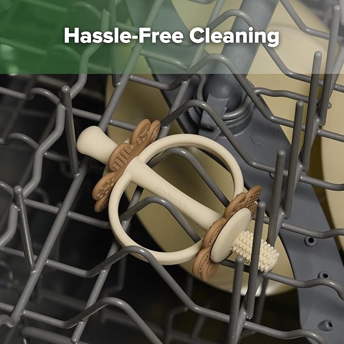 haakaa Silicone Baby Teether Toys,Nipple-Shaped End for Gum Massage,360° Baby Toothbrush Head for Self-Brushing Training,Easy to Grip-Cocoa