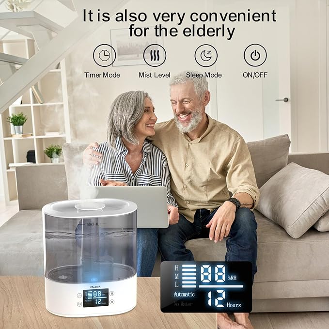Humidifiers for Bedroom and Home & Baby - 4L Cool Mist Air Humidifiers for Plants, 26db Quiet Top Fill Air Humidifier Lasts Up to 40 Hours, Auto Shut-Off, Super Easy to Fill and Clean