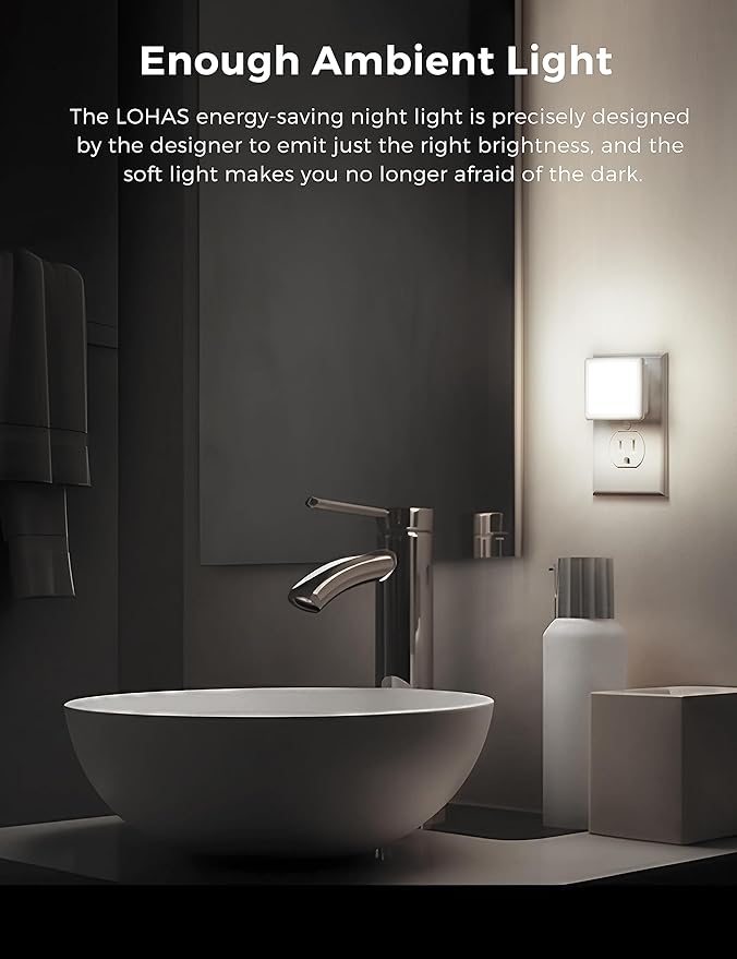 L LOHAS LED Night Lights Plug into Wall 2-Pack, 0.3W Plug in Night Light, Dusk to Dawn, 5000K Daylight White Bright Nightlight Auto-On/Off for Adults Kids Room Bedroom Bathroom Hallway Kitchen Non-Dim