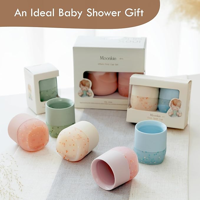 Moonkie Silicone Baby Cup 4 Months+ | Tiny Open Training Cup for Infants with Confetti Sprinkles | Baby-Led Weaning Essential | 2 oz (Blush, 1 Pack)