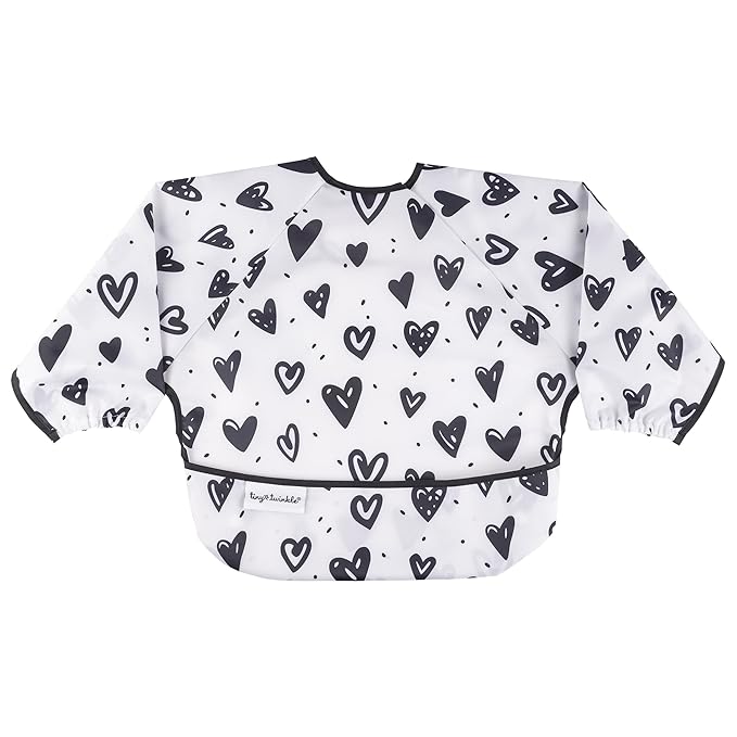Tiny Twinkle Long Sleeve Bib for Babies & Toddlers – Waterproof Smock Bib for Eating – Machine Washable & Mess-Proof, Baby Feeding Essential & Shower Must-Have(Hearts, 6–24M)