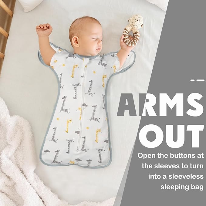 2 Pack Transition Swaddle with 2 Way Zipper, 2 in 1 Arms in/Out Transitional Arms Up Swaddle, 100% Cotton Newborn Swaddles Zipper Swaddles Baby Swaddling Sack Sleep Sack 3-6 Months