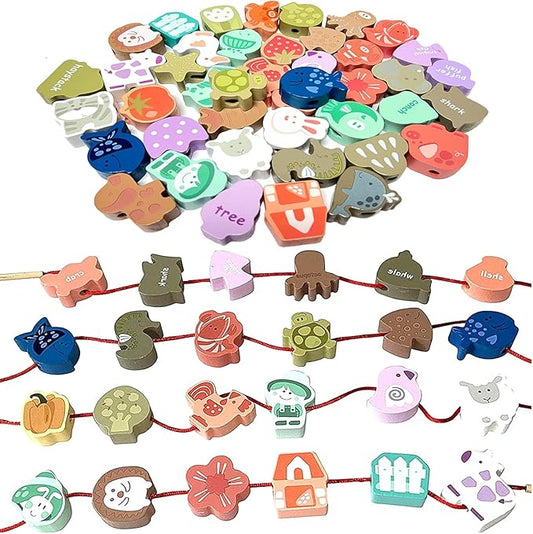 Educational Wooden Threading Beads Toys for Toddlers,47 PCS Stringing Animals Ocean Farm Preschool Lacing Beads,Montessori Toys for Kids 3 4 5 6 Year Old Boys Girls…