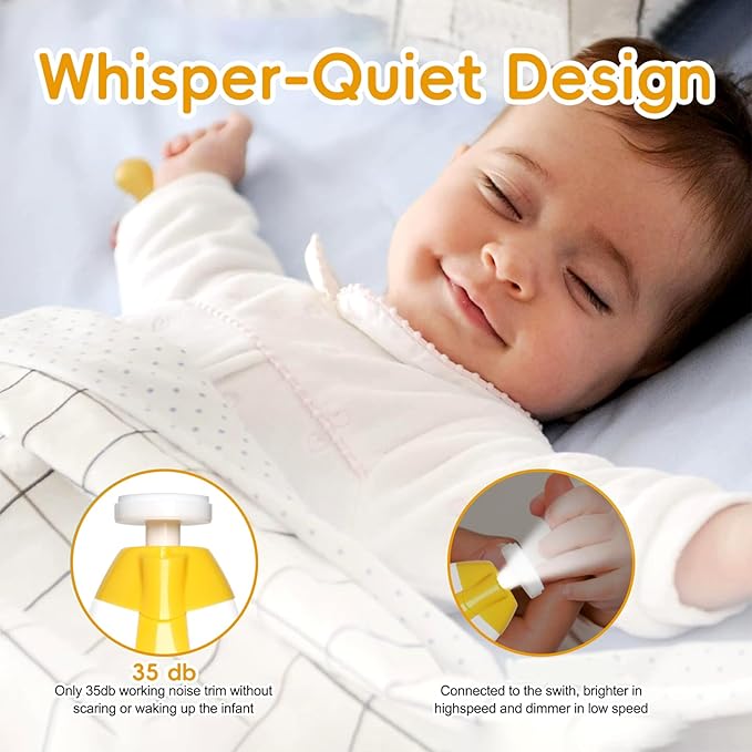 Baby Nail Trimmer Electric, 6 in 1 Baby Nail File Clippers Infant Grooming Kit Manicure Set for Toddler or Adults, Yellow