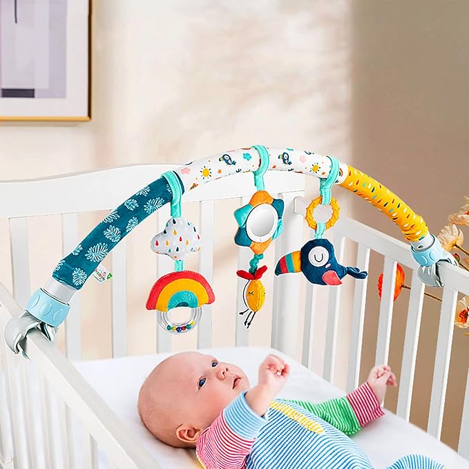 Caterbee Baby Bouncer Bar, Stroller and Crib Accessory, Pram Activity Arch, Bassinet Travel Toys for Toddlers (Sky)