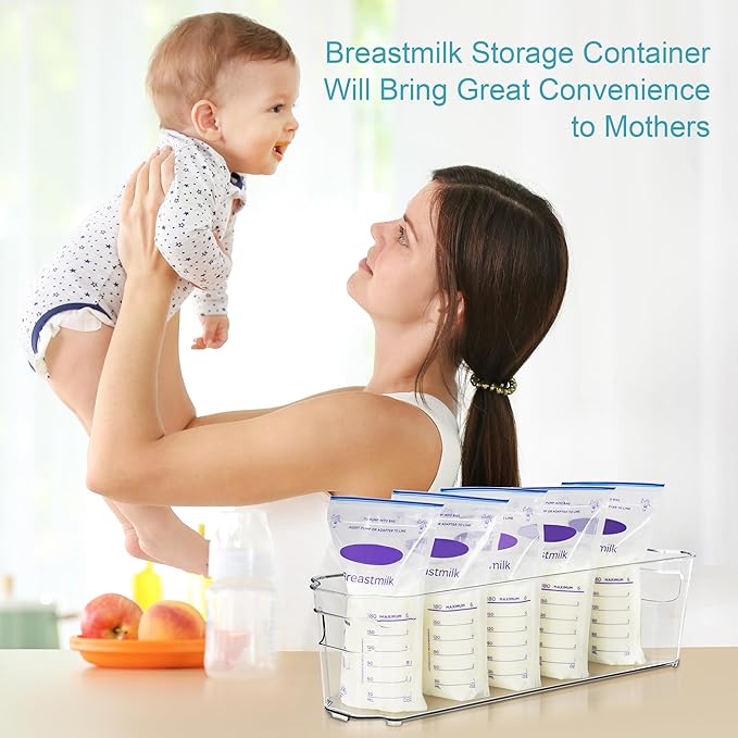 Vtopmart Breastmilk Storage Container 4PCS Set, Clear Freezer and Fridge Organizer Bins, Plastic Storage Bins for Breast Milk, Baby Pouches, Formula, Bottles and Yogurts, 4.3’’ Width, 14.7" Long