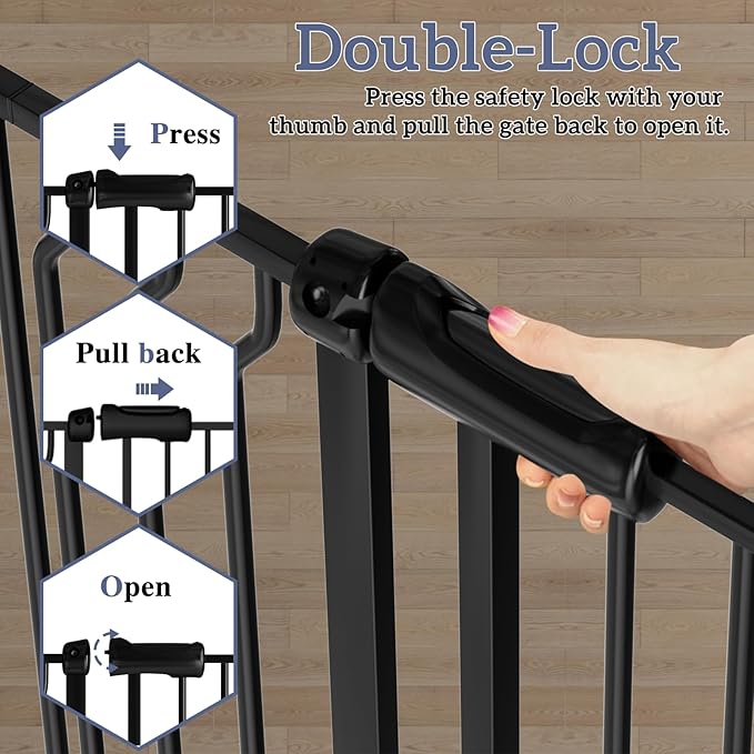 Extra Wide Baby Gates for Doorways 71.65"-85.82" Extra Wide Baby Gate Dog gate Pressure Mounted No Drilling with Walk-Through, Auto-Close & Dual-Direction Swing for Large Wide Opening Black