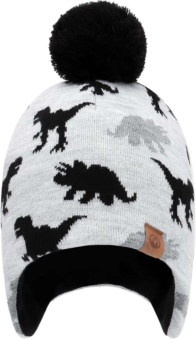 Duoyeree Kids Beanie Hat for Boys Girls Pom-pom Kint Hats Cozy Lining Winter Skull Cap