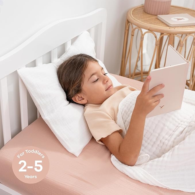 Comfy Cubs Toddler Pillow with Muslin Pillowcase, 13 x 18 in - Travel and Sleep Support for Kids - Lightweight, Breathable Microfiber Fill - Soft and Cozy Small Pillow for Toddlers - White