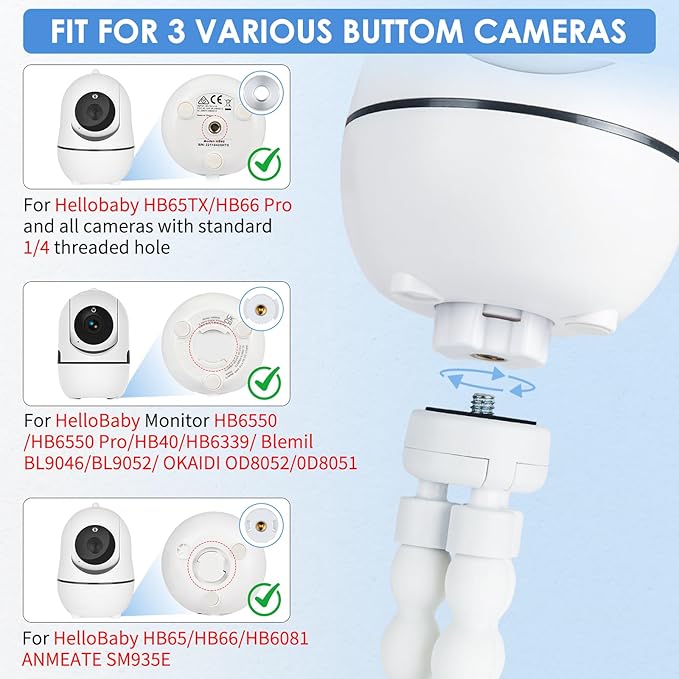 Adjustable Baby Monitor Mount, 7.8'' Tripod Baby Monitor Stand for HelloBaby HB65/HB40/HB6550/HB66/ HB6339/HB6550 Pro, ANMEATE SM935E, Flexible Baby Camera Stand for 1/4 Thread Connection Monitors