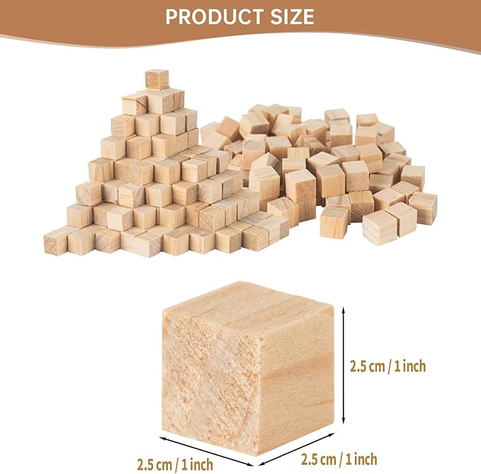 200 Pack 1 Inches Unfinished Wood Cubes Blocks - Natural Wooden Square Blocks Great for Crafts Making