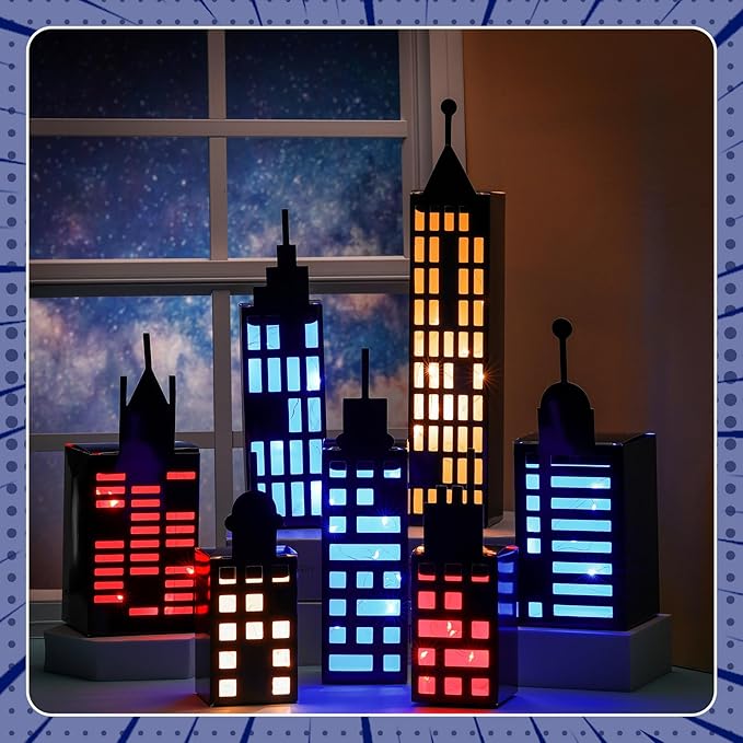 15 Pcs Hero Party Favor Boxes Skyscraper 3D City Box Skyline Buildings Heroes Candy Goodies Boxes Hero Theme Centerpiece Decorations Birthday Party Supplies(Colorful)