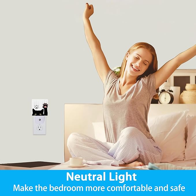 Black Cat Night Light,Cute Funny Cat Night Lights Plug into Wall for Boys Girls, Led Lamp for Stairway/Hallway/Bedroom 0.5W Nightlight Sleep Friendly