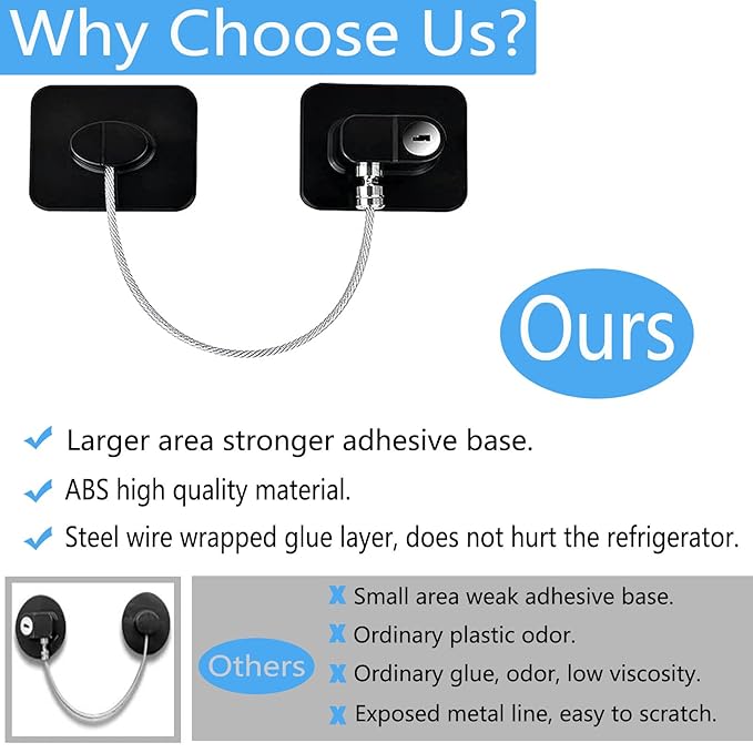 YEYA Upgraded Refrigerator Locks for Adults, Large Base 2-Pack, Cabinet Lock for Baby Proofing