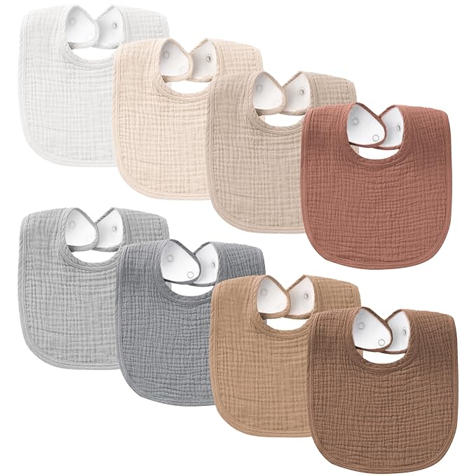 Konssy Muslin Baby Bibs 8 Pack Baby Bandana Drool Bibs Cotton for Unisex Boys and Girls, Soft Absorbent Set for Teething and Drooling