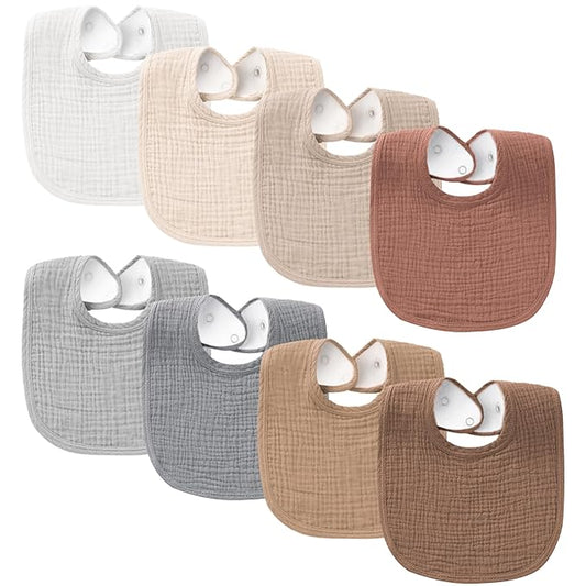 Konssy Muslin Baby Bibs 8 Pack Baby Bandana Drool Bibs Cotton for Unisex Boys and Girls, Soft Absorbent Set for Teething and Drooling