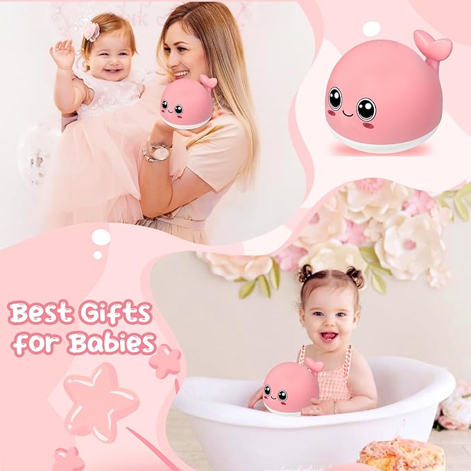 TFS TOP·FANS Bath Toy Baby Girl Gift: Pink Whale for 6-12 Months Old Infant Girl Light Up Fountain Bathtub Water Toys 3 4 5 7 8 9 10 15 Birthday Shower Gifts 18-24 Newborn Essentials Stuff Accessories
