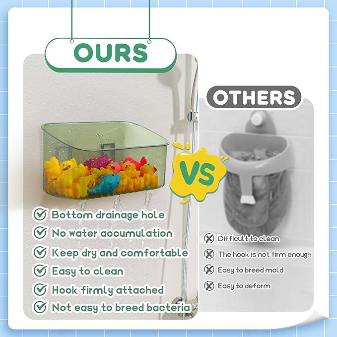 Bath Toy Storage Holder for Bathtub 1pcs, Large Capacity Clear Bath Toy Holder,Staple Free Sticky Bath Toy Organizer,Suitable for Bathroom Toy Organisation and Storage