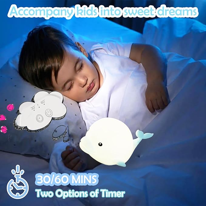 Dolphin Night Light for Kids Cute Night Light,16 Colors Silicone Dimmable Baby Night Lights for Nursery, Rechargeable Nightlight for Kids Room,Gifts Stuff for Boys Girls Baby,Toddler Decor