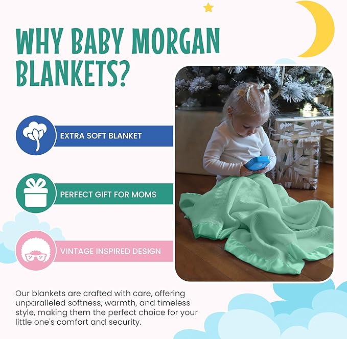 Blankets - Thermal Waffle Warm Baby Blanket for Crib - Soft and Cozy Baby Crib Blanket for Nursery, Stroller, or Naptime Comfort - Ideal Shower Gift - Mint Green, Nylon Trim (36" x 50")