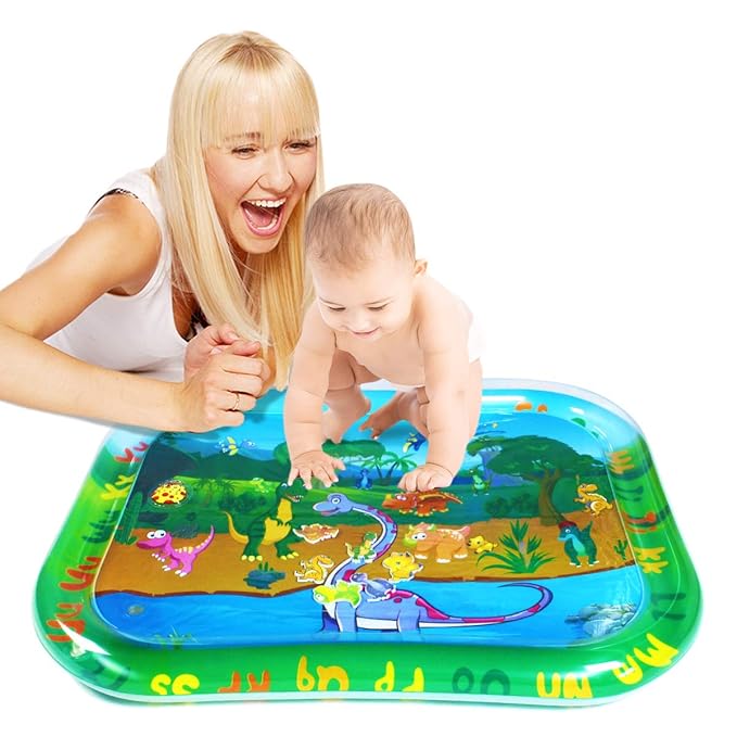 ZHUYNXIR Extra Big Dinosaur Baby Water mat, Tummy Baby Toys, Inflatable Play Mat Water Cushion Baby Toys, Fun Early Development Activity Play Center for Newborn (Green 39.5x31.5 in)
