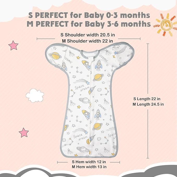 2 Pack Transition Swaddle with 2 Way Zipper, 2 in 1 Arms in/Out Transitional Arms Up Swaddle, 100% Cotton Newborn Swaddles Zipper Swaddles Baby Swaddling Sack Sleep Sack 0-3 Months