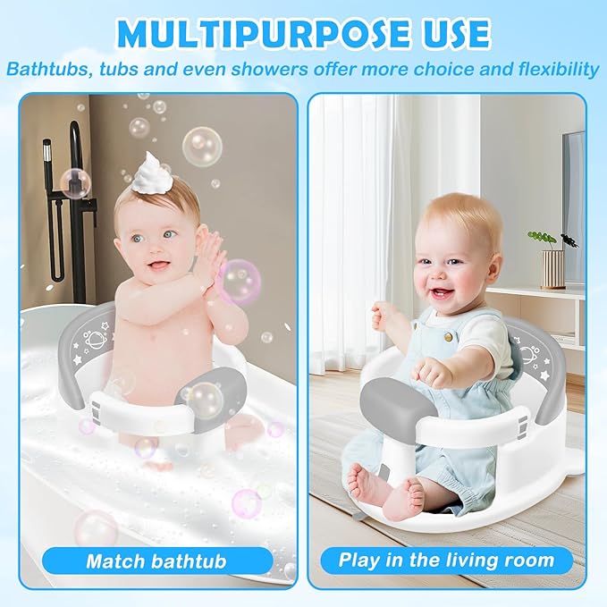 Baby Bath Seat for Babies 6 Months & up,Baby Bathtub Chair,Non-Slip Toddler Bath Support,Sit Up Bath Seat for Baby,Safe Infant & Newborn Bathtub Chair with Soft Cushion,Gray
