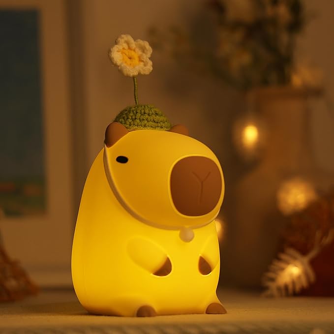 Attivolife Capybara Night Light for Kids, Cute Animal Soft Silicone LED Lamp with Dimmable and Timer, Portable Rechargeable Bedroom Bedside Table Decor, Birthday Christmas Gifts for Children Baby