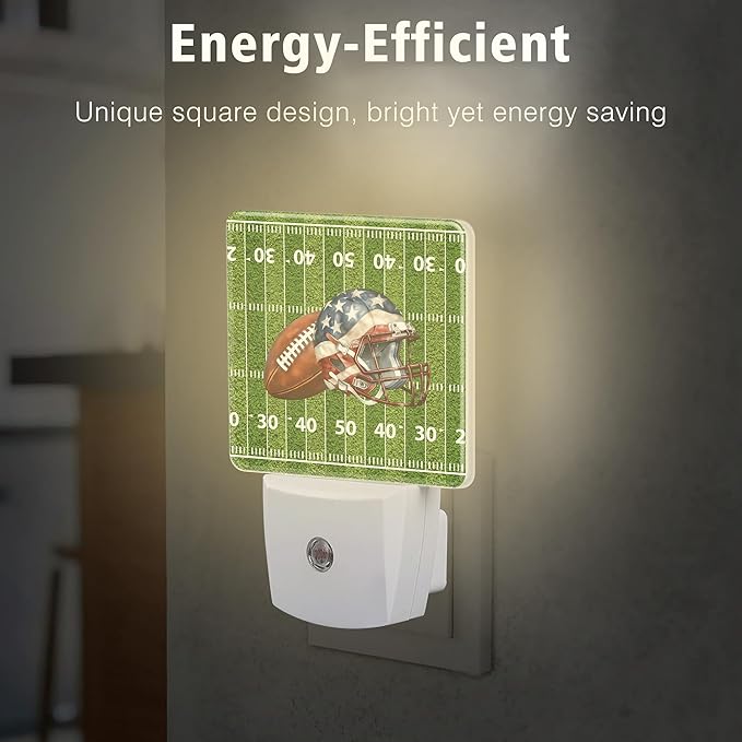 American Football Field Night Light Plug into Wall with Dusk to Dawn Light Sensors Helmet Football Night Light LED Lamp for Bedroom Hallway Home Wall Decor Nightlight for Girls Boys Men Women