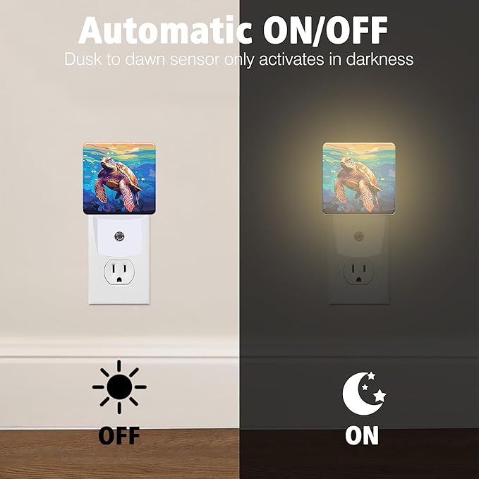 Sea Turtles Night Lights Plug into Wall for Girls Boys Room, Night Lights LED Lamp with Dusk to Dawn Sensor Nightlight for Bedroom Kitchen Bathroom Hallway Home Wall Decor