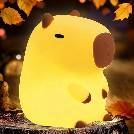 Capybara Cute Night Light, Squishy Capybara Lamp Xmas Gifts Toys, Rechargeable LED Dimmable Silicone Nightlight for Kids, Funny Light Up Capibara, Baby Nursery College Dorm Fall Décor