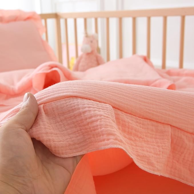 100% Cotton Muslin Crib Comforter/Quilt,Ultra Soft Cozy Reversible Baby Blanket,All Season Toddler Blankets for Boys and Girls, Machine Washable,41"x48"