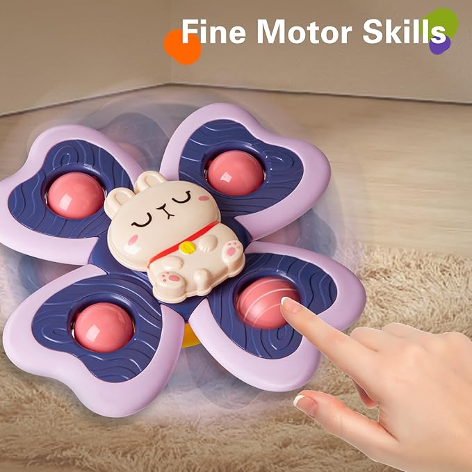3PCS Animal Suction Cup Spinner Toys for 1 2 Year Old Boys Spinning Toys Baby Toys 12-18 Months Sensory Toys for Toddlers 1-3 First Birthday Baby Gifts for 1 Year Old Girls