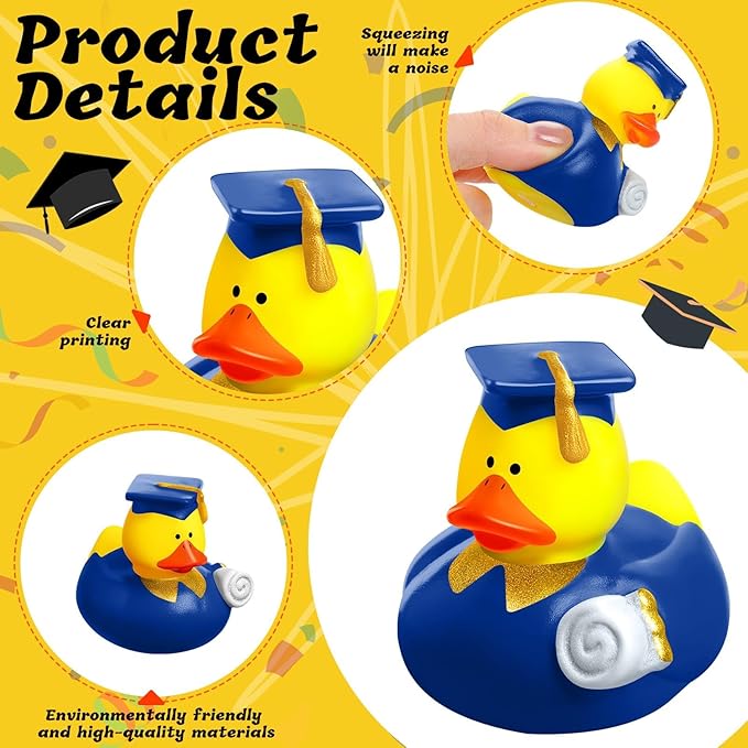 52 Pcs Graduation Rubber Duck 2025 Graduation Diploma Rubber Duckies Grad Cruise Duck Bulk Classroom Reward Prize for Student Bathtub Swimming Pool Theme Party Favors (Blue)
