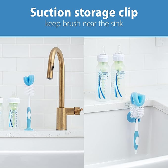 Dr. Brown's Reusable Sponge Baby Bottle Cleaning Brush with Suction Cup Stand, Scrubber and Nipple Cleaner, Assorted Color 12-Pack