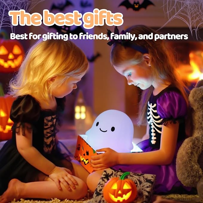 Halloween Ghost Night Light, Cute Ghost Lamp - Halloween Gifts for Kids & Women, Cute Halloween Decor, Dimmable, Rechargeable, 30-Min Timer, Halloween Decorations, Halloween Lights