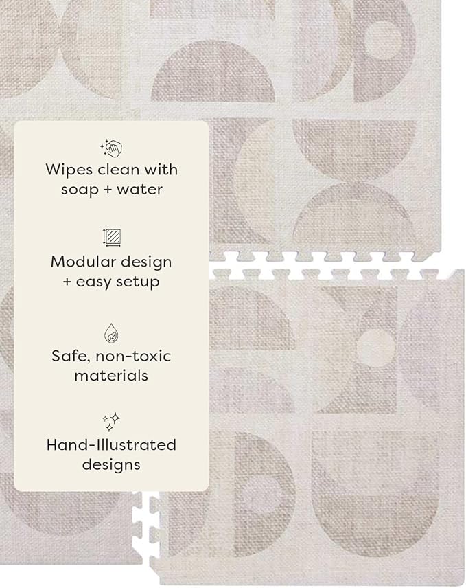 House of Noa Baby Play Mat – 4x6 Sandstone Luna – Set of 6 Tiles – Cushioned EVA Foam Play Mat for Floor, Soft Interlocking Baby Crawling Mats for Hard Floors