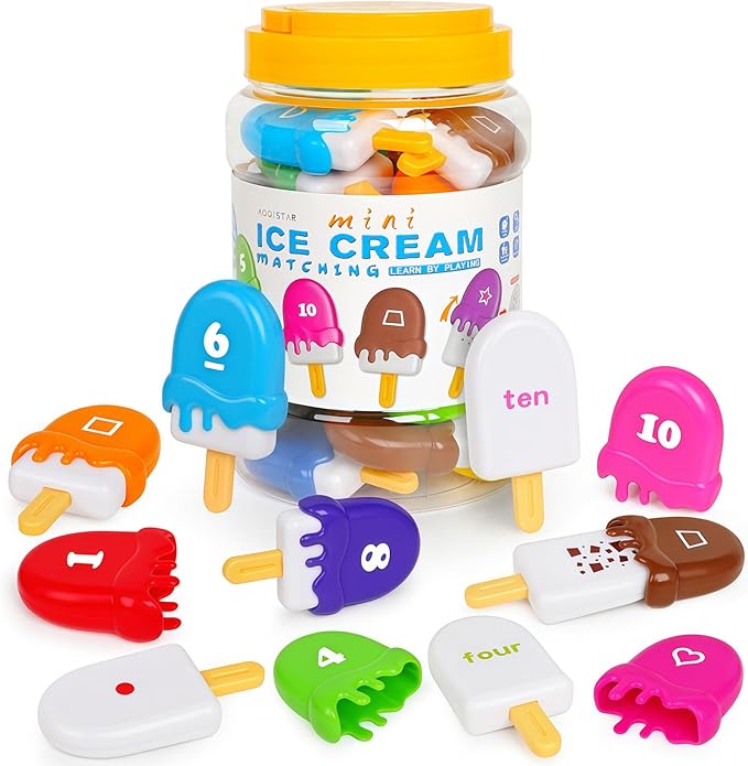 Ice Cream Toy Set - Number & Shape Sorting Stacking Bucket for Toddlers - Educational Counting Color Recognition - Montessori Math Learning Toys for Kids Ages 3+Year Old