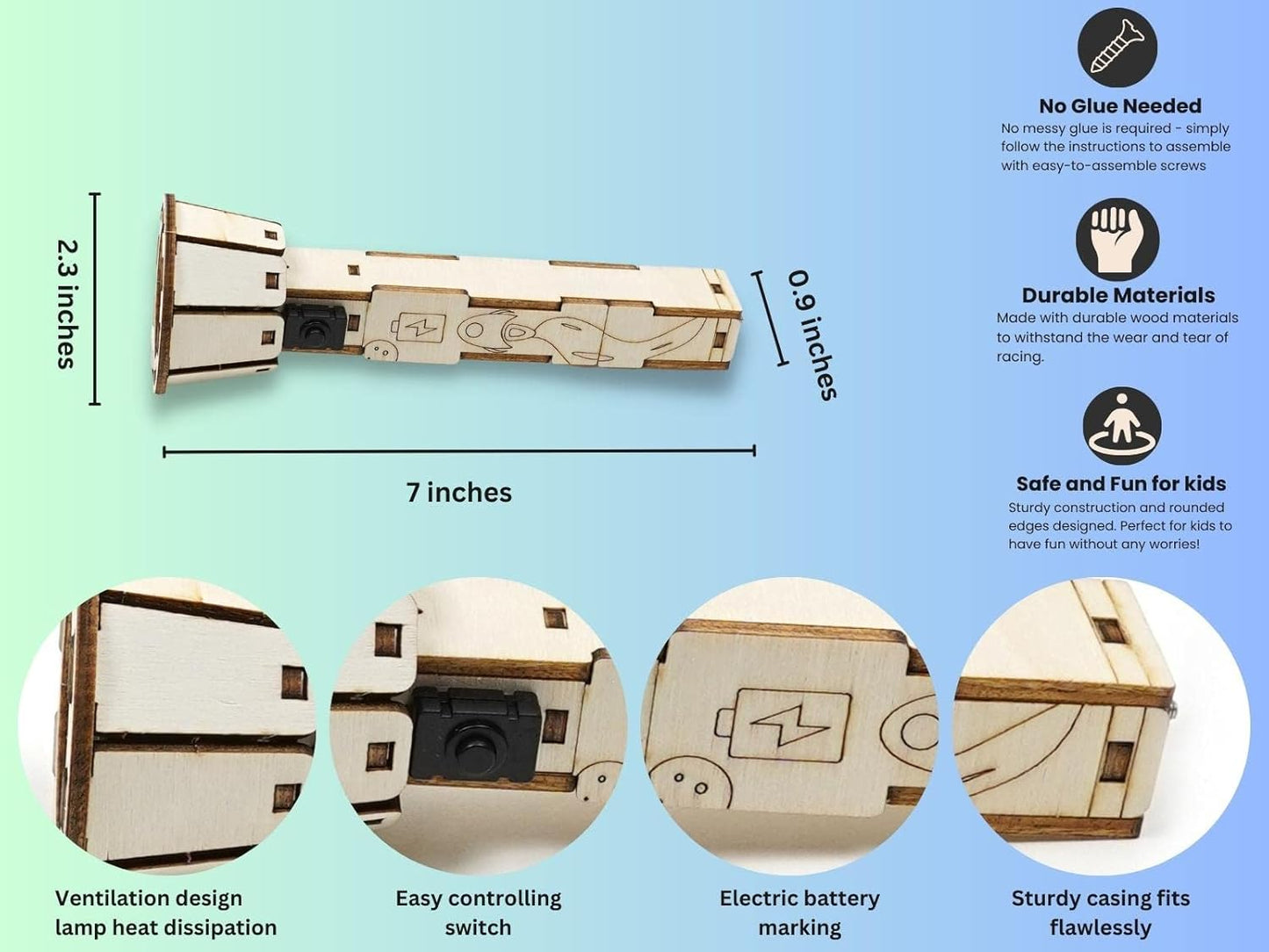 DIY Wooden Flashlight STEM Kit for Kids Aged 6-10 | Battery-Operated Educational Science Experiment Kit with Built-in Switch