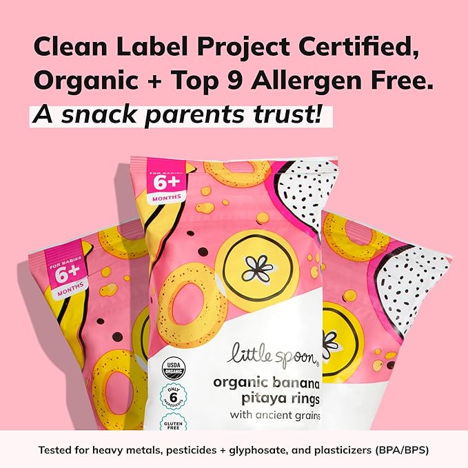 Little Spoon Banana Pitaya Meltable Baby Puffs, Organic Corn Quinoa Sorghum, No Rice, No Added Sugar Snacks, Encourages Self-Feeding, 1 Oz Bag, 4 Pack