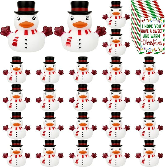 Yaomiao 48 Pcs Christmas Rubber Ducks Bulk Rubber Ducks Bath Toys Christmas Stocking Stuffers Snowman Decorations with Card Xmas Duck Gifts for Xmas Party Favors