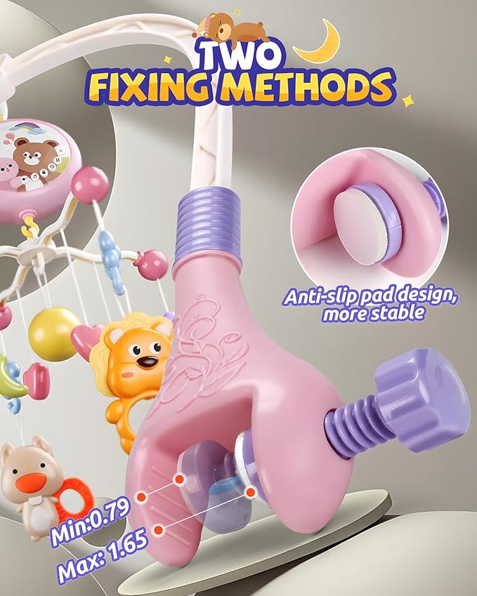 Crib Mobile With Music And Lights, Mobiles For Cribs, Baby Mobile Arm Toys Hanging For Bassinets Girls Boys, Nursery Musical Space Portable Infant Mobiles Clip On Pack And Play Hanger 0-6 Months