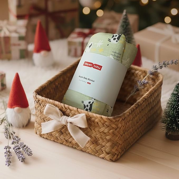 GLLQUEN BABY Blankets for Unisex Newborn Super Soft Nursery Minky Blankets with Muslin Cotton Front and Dotted Fleece Backing, Happy Little Sheep, 30 x 40 inches