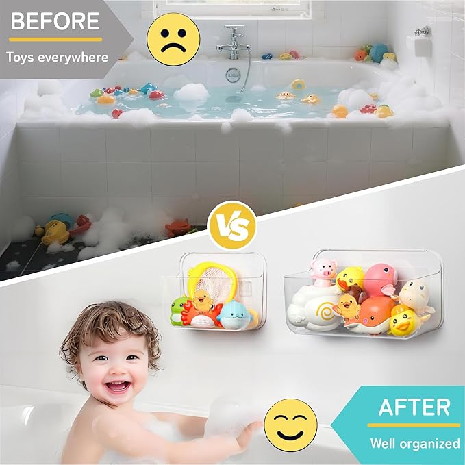 Bath Toy Storage for Bathtub 2 Packs, Large Capacity Bath Toy Holder for Kids, Quick Dry Toy Organizer, Durable Plastic Shower Caddy for Tub Bathroom