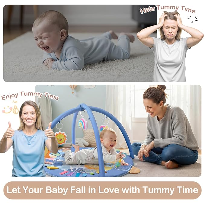 Baby Play Gym Mat Tummy Time Mat, Washable Baby Activity Play Mat for Sensory, Visual, Hearing, Touch Development, Baby Toys Shower Gift for Newborn