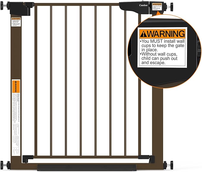 Cumbor 29.7-54.2" Wide Baby Gate for Stairs, Mom's Choice Awards Winner-Self Closing Dog Gate Indoor for Doorways, No Drilling Pressure Mounted Pet Gates for Kids, Easy Walk Through Safety Gate, Brown