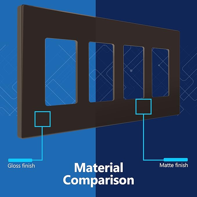 LIDER Matte Finish Decorator Switch Cover, Screwless Wall Plate, Mid-Size 4-Gang 4.88" x 8.58", Unbreakable Polycarbonate Thermoplastic, UL Listed, LSWP-34M-BR, Brown